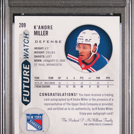 2020 SP Authentic K'andre Miller #209 Autograph 542/999 PSA 10 Auto