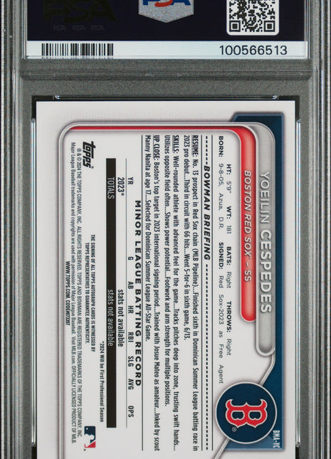 2024 Bowman Mega Box Chrome Mega Auto Yoeilin Cespedes #YC Purple /199 PSA 10