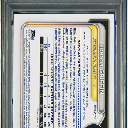 2024 Bowman Draft Konnor Griffin #BDC22 Chrome Refractor PSA 10