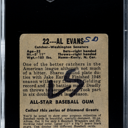 1948 Leaf Gum Co. Al Evans #22 SGC 1