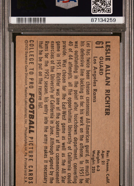 1952 Bowman Large Les Richter #61 PSA 4