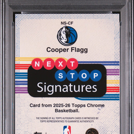 2025 Topps Chrome Next Stop Cooper Flagg #NS-CF Purple Geo Auto /75 PSA 9