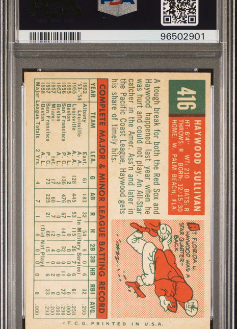 1959 Topps Haywood Sullivan #416 No Circle Copyright,U. S. A. PSA 3.5