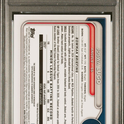 2024 Bowman Chrome Joswa Lugo #CPAJL Blue Refractor 078/150 PSA 10 Auto