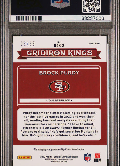 2022 Panini Donruss Optic Rookie Gridiron Kings Brock Purdy #RGK2 PSA 9