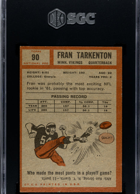 1962 Topps Fran Tarkenton #90 SGC 6