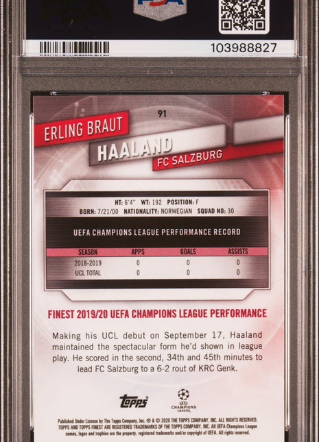 2019 Finest UEFA Champions League Erling Braut Haaland #91 PSA 9