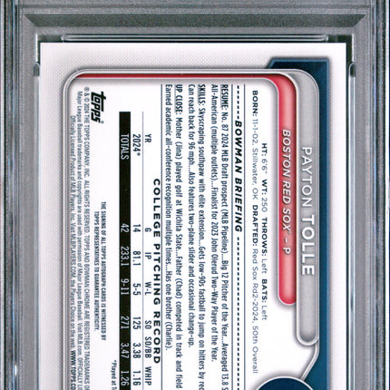 2024 Bowman Draft Chrome Payton Tolle #CPAPT Green Refractor 13/99 PSA 10 Auto