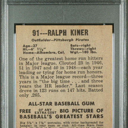 1948 Leaf Ralph Kiner #91 PSA 4