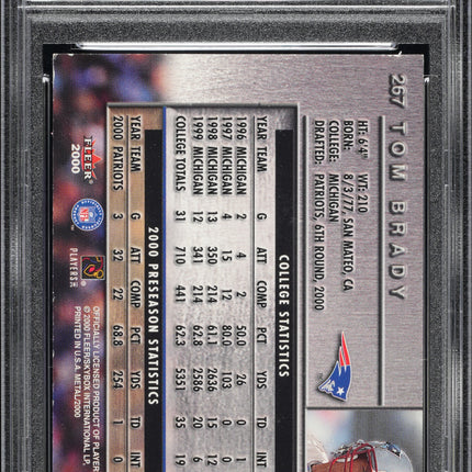 2000 Metal Tom Brady #267 Tb12 Collection PSA A Auto 10