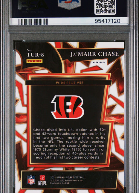 2021 Panini Select Turbocharged Ja'marr Chase #TUR8 Zebra Prizm PSA 9