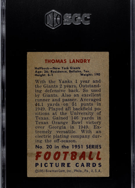 1951 Bowman Thomas Landry #20 SGC 1.5
