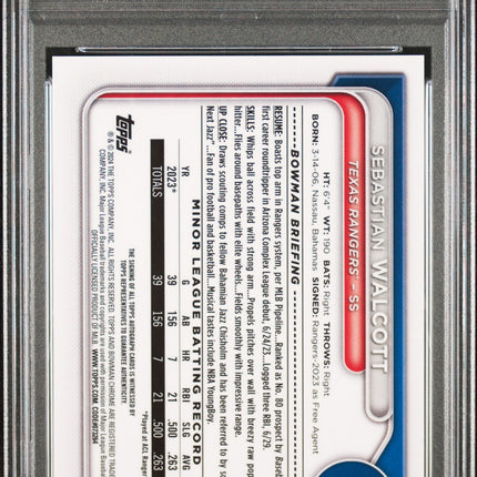 2024 Bowman Chrome Prospect Autographs Sebastian Walcott #CPASW PSA 9 Auto