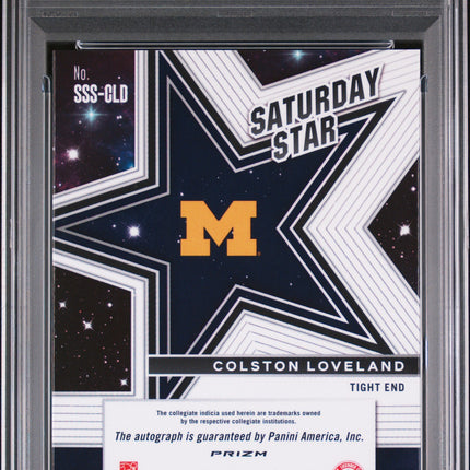2025 Prizm Draft Saturday Star Colston Loveland #SSS-CLD Red Auto /100 PSA 10