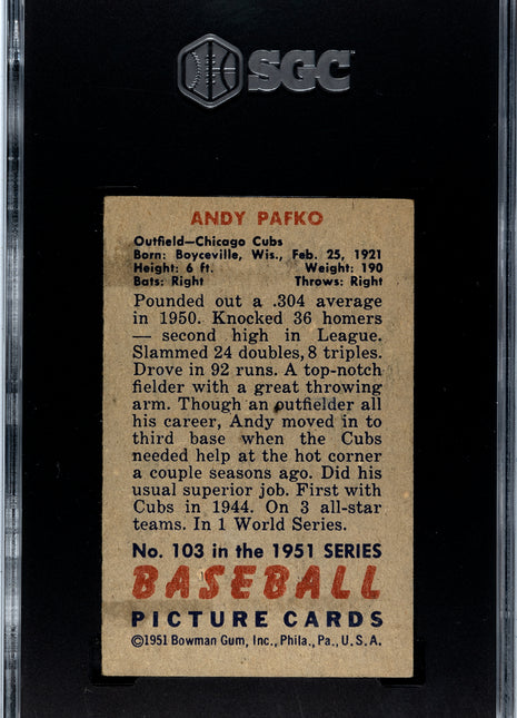 1951 Bowman Andy Pafko #103 SGC 3