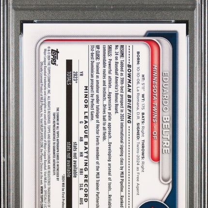 2024 Bowman Chrome Eduardo Beltre #CPAEB Hta Choice Ref 086/150 PSA 10 Auto