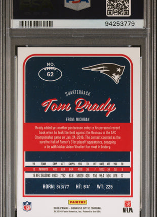 2016 Panini Donruss Optic Tom Brady #62 PSA 10