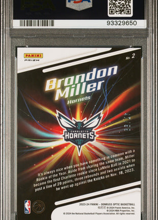 2023 Panini Donruss Optic Lights Out Brandon Miller #2 Red PSA 9
