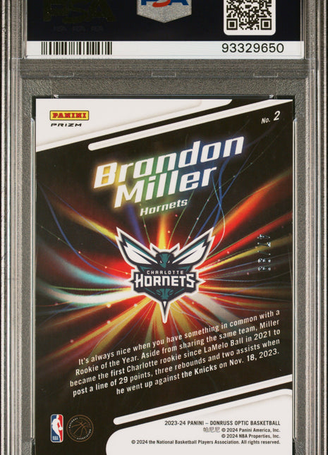 2023 Panini Donruss Optic Lights Out Brandon Miller #2 Red PSA 9