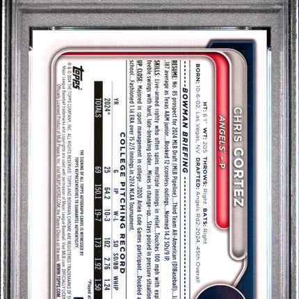 2024 Bowman Draft Chrome Auto Chris Cortez #CPACCZ Peanuts Ref /5 PSA 10