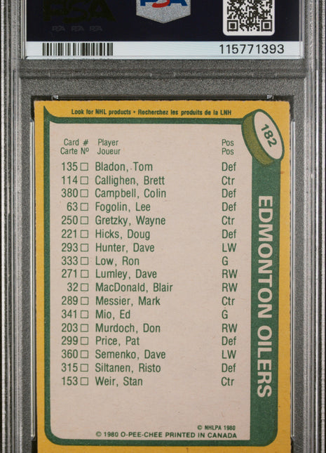 1980 O-Pee-Chee Wayne Gretzky #182 Oilers Scoring Leaders PSA 6