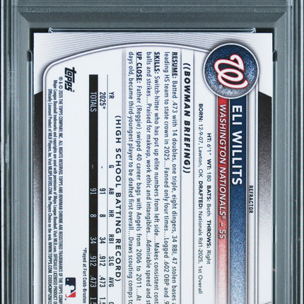 2025 Bowman Draft Eli Willits #BDC-1 Chrome Refractor PSA 8