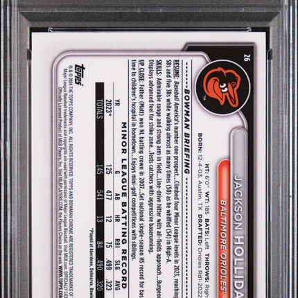 2024 Bowman Chrome Jackson Holliday #26 Gold Refractor /50 PSA 9