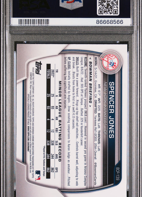 2023 Bowman Mega Box Chrome Spencer Jones #139 PSA 10