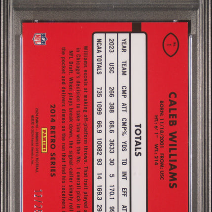 2024 Panini Optic 2014 Retro Series Caleb Williams #1 Black Pandora PSA 9 /25