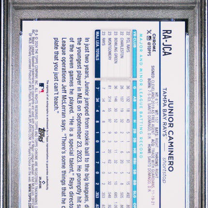 2024 Topps Chrome Auto Junior Caminero #RAJCA Aqua Blue Lava Lamp /175 PSA 10