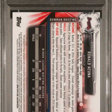 2017 Bowman Prospect Autographs Ronald Acuna #RA Prospects Chrome PSA 9