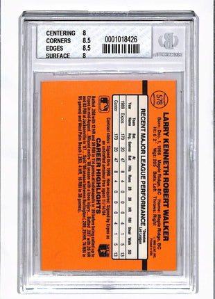 1990 Donruss Larry Walker #578 BGS 8