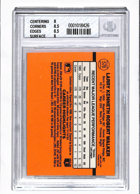 1990 Donruss Larry Walker #578 BGS 8