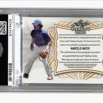 2021 Leaf Trinity Patch Autograph Marcelo Mayer #MM7 Platinum /99 PSA A Auto 10