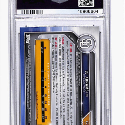 2019 Bowman Draft CJ Abrams #BDC85 Chrome Fielding Refractor PSA 10
