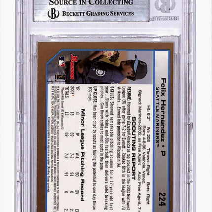 2004 Bowman Gold Felix Hernandez #224 BGS Authentic Auto