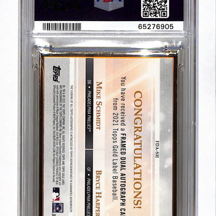 2021 Topps Gold Label Framed Auto Mike Schmidt Bryce Harper /10 PSA 9 Auto 10