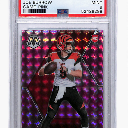 2020 Panini Mosaic Joe Burrow #201 Camo Pink PSA 9