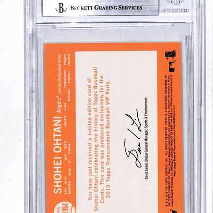 2019 Topps Transcendent Ohtani VIP Party Through Years Shohei Ohtani /50 BGS 9