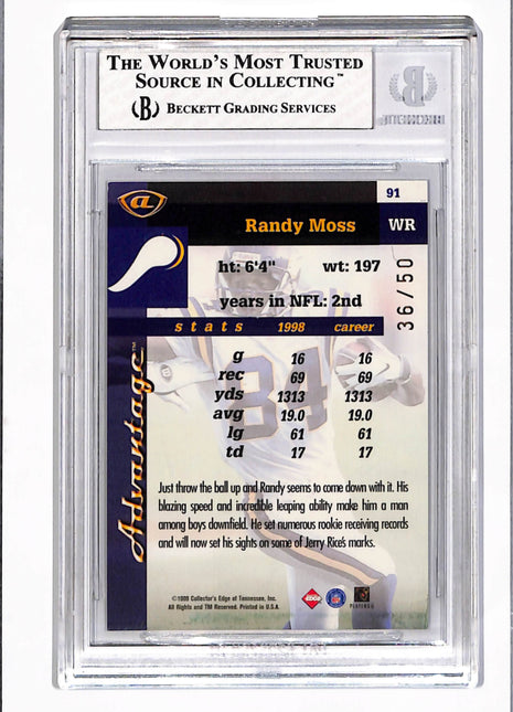 1999 Collector's Edge Advantage HoloGold Randy Moss #91 BGS 8