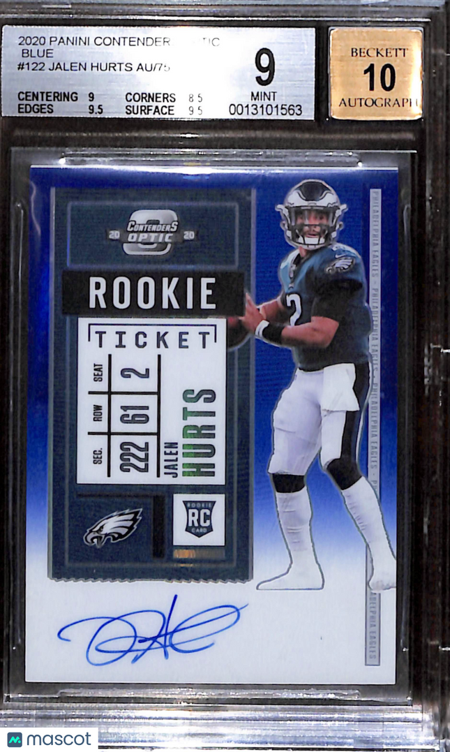 2020 Contenders Optic Blue Rookie Ticket Jalen Hurts #122 /75 BGS 9 Auto 10