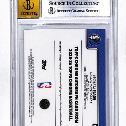2025 Topps Chrome Rookie Autographs Cooper Flagg #TCARCF BGS 9 Auto 10