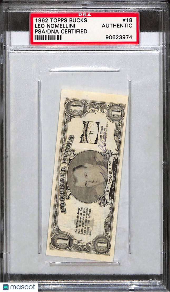 1962 Topps Bucks Leo Nomellini #18 PSA Authentic Auto