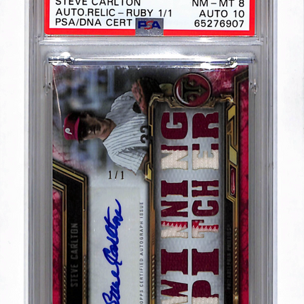 2020 Topps Triple Threads Auto Patch Steve Carlton #SCA1 Ruby 1/1 PSA 8 Auto 10
