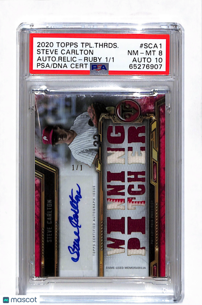 2020 Topps Triple Threads Auto Patch Steve Carlton #SCA1 Ruby 1/1 PSA 8 Auto 10
