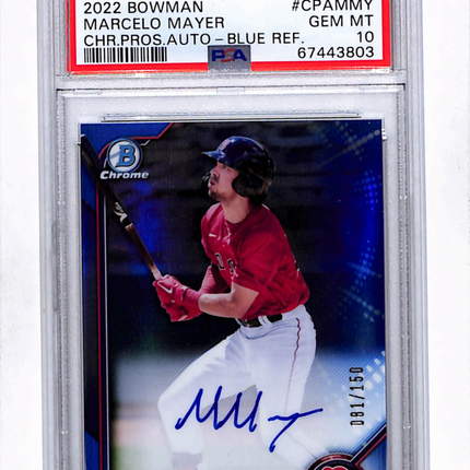 2022 Bowman Chrome Prospect Marcelo Mayer #CPAMMY Blue PSA 10 Auto