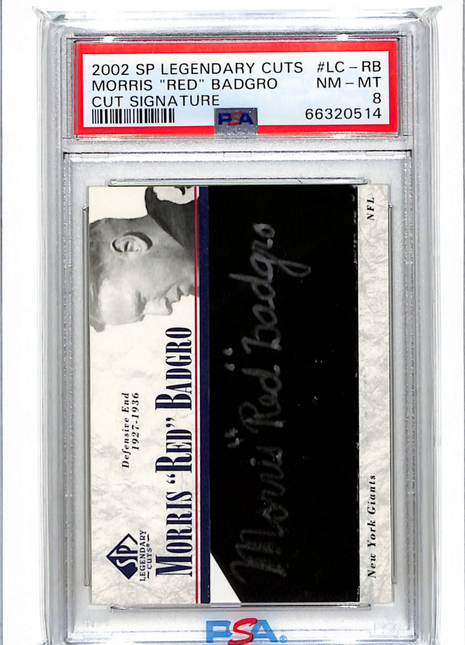 2002 SP Legendary Cuts Cut Signature Morris "red" Badgro #LC-RB PSA 8 Auto