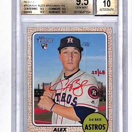 2017 Topps Heritage Real One Red Ink Alex Bregman /68 #ROAABR BGS 9.5 10 Auto