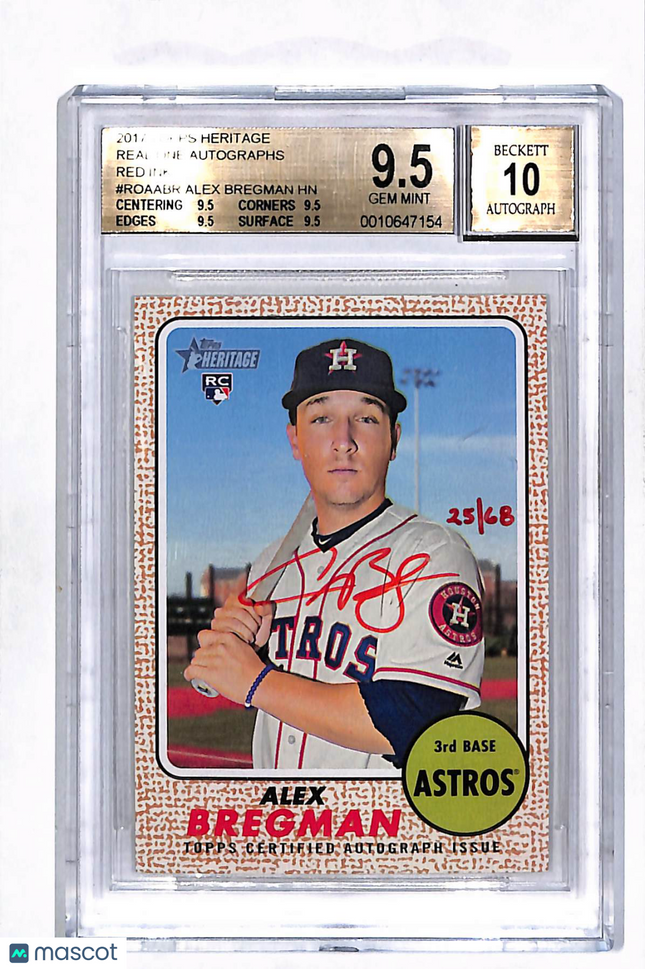 2017 Topps Heritage Real One Red Ink Alex Bregman /68 #ROAABR BGS 9.5 10 Auto