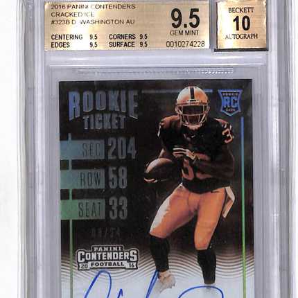 2016 Panini Contenders Sepia Cracked Ice DeAndre Washington #323 BGS 9.5 Auto 10